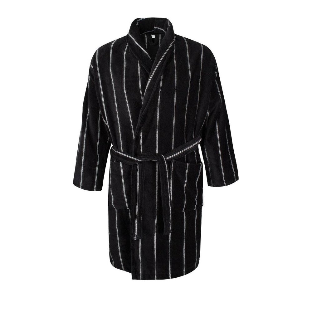 Men's Luxurious Cotton Velour Big & Tall Robe Black White Pinstripe Sz 6-7XL